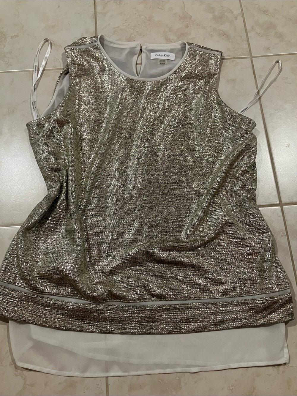 Calvin Klein Silver Metallic Layered Sleeveless Camisole
